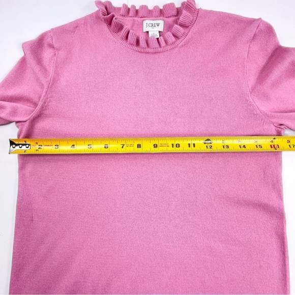 J. CREW Women's Ruffle Neck Pink Long Sleeve Sweater 100% Cotton Size Small - Picture 5 of 6